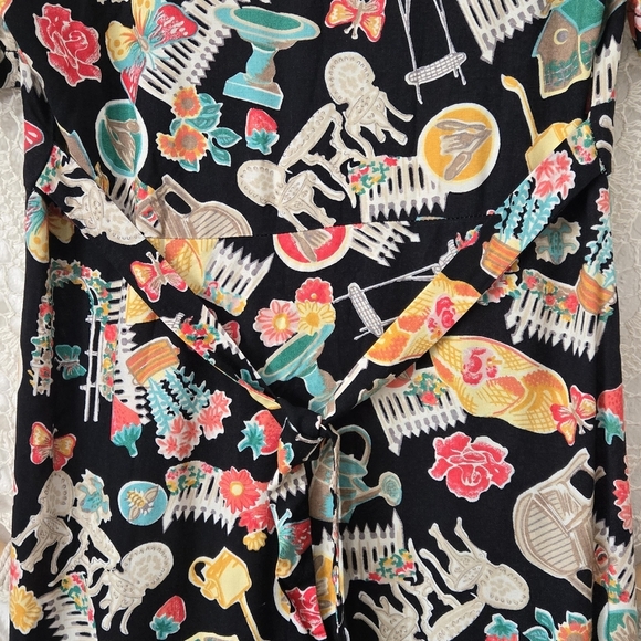 Vintage 80s Knapp Studio Novelty Print Garden Black Cottagecore Maxi Dress 9 USA - Picture 11 of 13